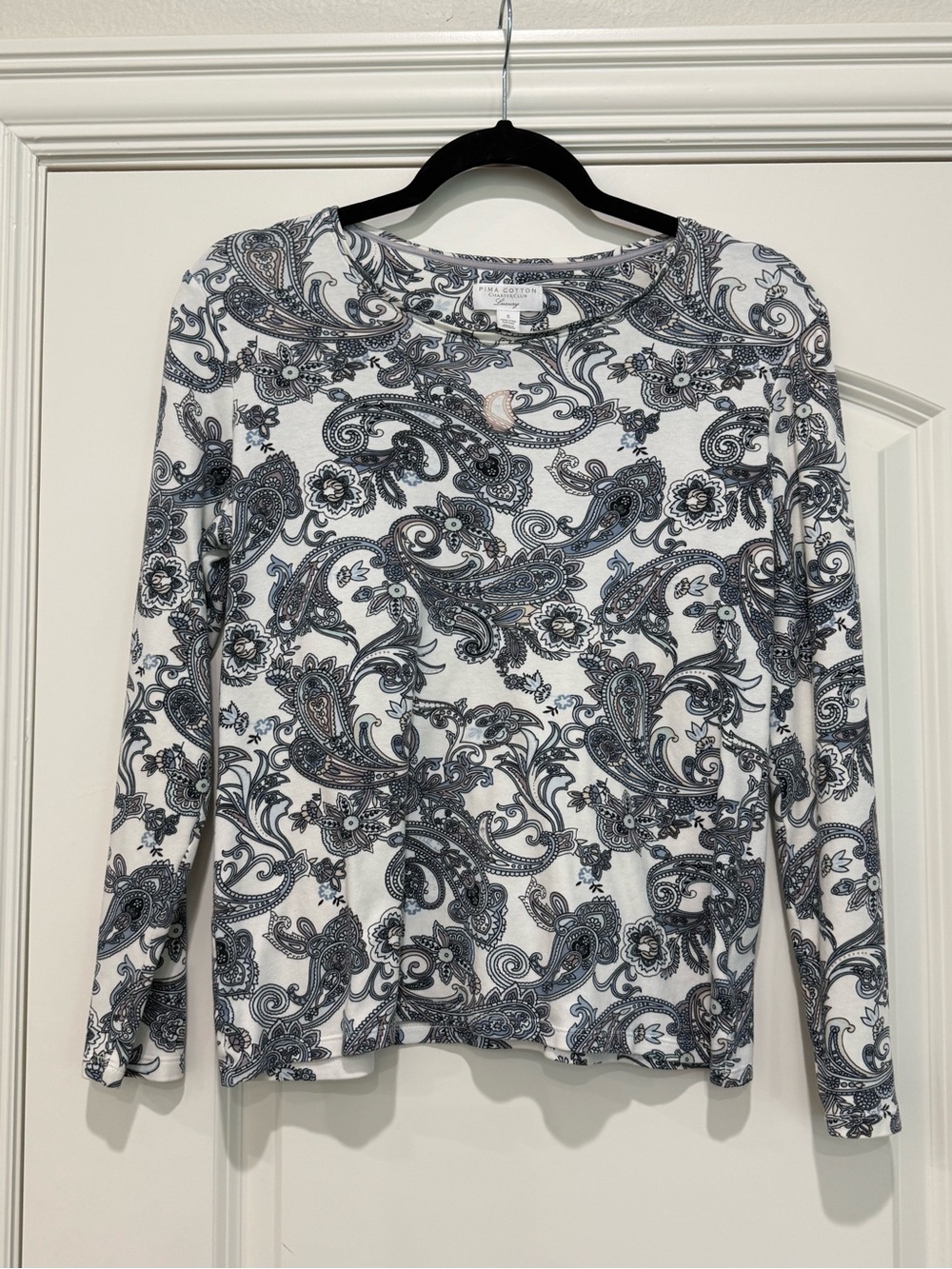 Charter Club Luxury Pima Cotton Paisley Long Sleeve Top Small